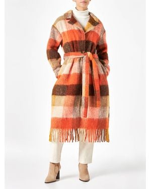 MC2 Saint Barth Charlot Long Coat With Fringes And Check Pattern Jacket - Orange
