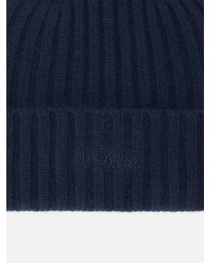 MC2 Saint Barth Wengen Beanie Cashmere With St. Barth Embroidery On The Turn-Up Hat - Blue
