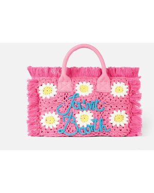MC2 Saint Barth Colette Handbag With Crochet Flower Patches - Pink