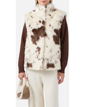 MC2 Saint Barth Ambre Faux-Fur Gilet With Cow Print Coat - Natural