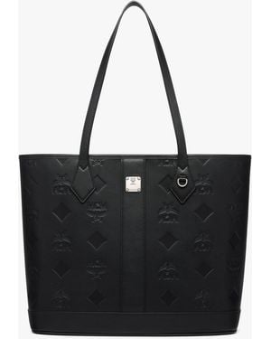 MCM New Liz Shopper In Embossed Monogram Leather - Black