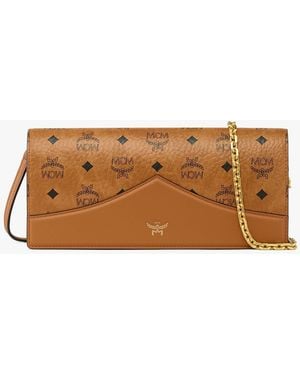 MCM Diamond Clutch In Visetos Leather Mix - Brown