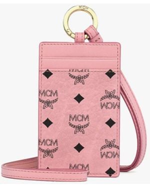 MCM Lanyard Id Card Holder In Visetos - Pink