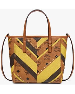 MCM Studded Toni Top-zip Shopper In Mega Herringbone Visetos - Metallic