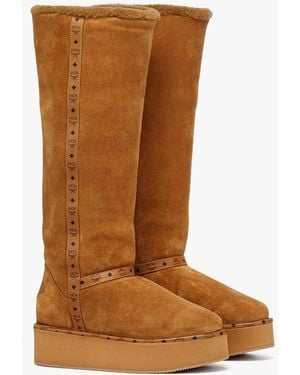 MCM Boots In Calfskin Suede Leather - Brown