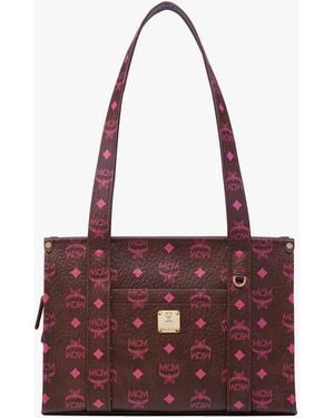 MCM Aren School Bag Tote In Visetos - Purple