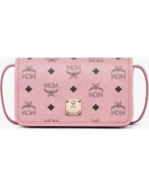 MCM Aren Crossbody Wallet In Visetos - Pink