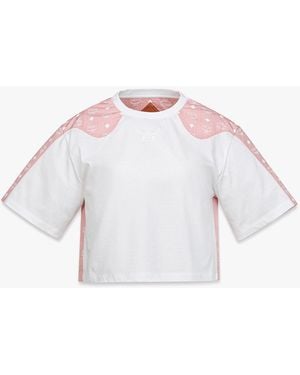 MCM Laurel Cropped T-shirt In Organic Cotton And Monogram Econyl - White