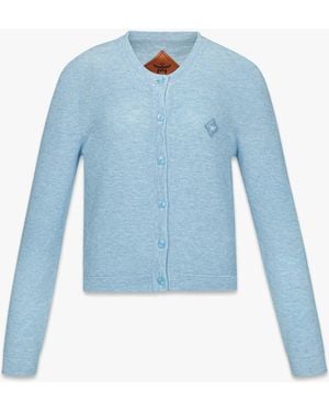 MCM Logo Patch Knit Cardigan - Blue
