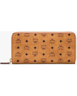 MCM Aren Zip Around Wallet In Visetos - Brown