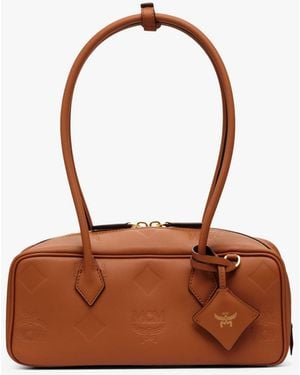 MCM Aren East West Shoulder Bag In Maxi Monogram Leather - Brown
