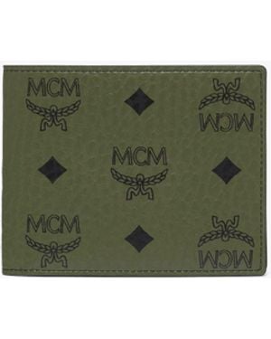 MCM Aren Bifold Wallet W/ Card Case In Visetos - Green
