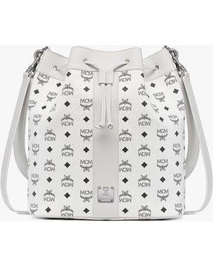 MCM Dessau Drawstring Bag In Visetos - White