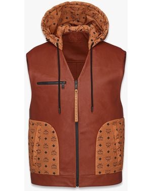 MCM Reversible Vest In Lambskin And Monogram Nylon - Brown