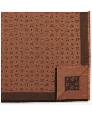 MCM Monogram Shawl In Wool-silk Jacquard - Brown