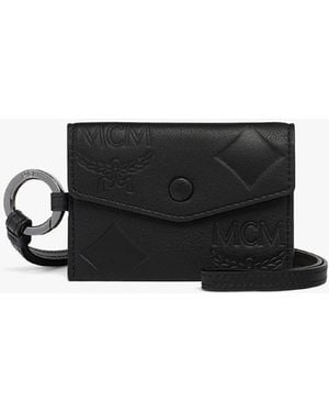MCM Aren Lanyard Id Wallet In Maxi Monogram Leather - Black
