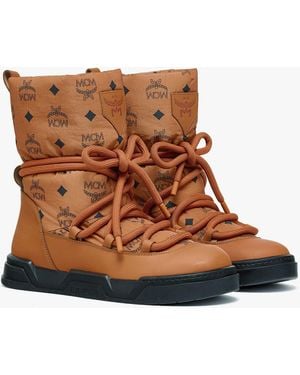 MCM Skyward Ankle Boots In Padded Monogram Nylon - Brown