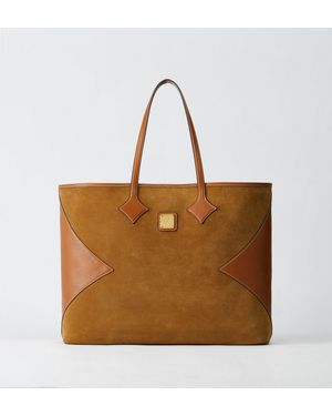 MCM Dia Shopper In Calfskin Suede - Brown