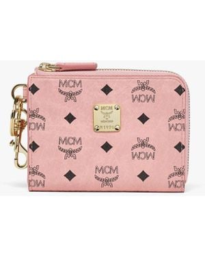 MCM Aren Card Pouch In Visetos - Pink