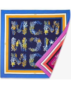 MCM Monogram Print Silk Scarf - Blue