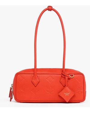 MCM Aren East West Shoulder Bag In Maxi Monogram Leather - Red