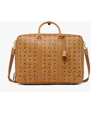 MCM Visetos Leather-Trim Suitcase - Brown