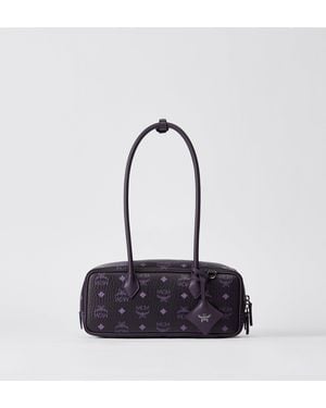 MCM Aren East West Shoulder Bag In Visetos - Blue