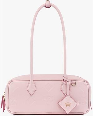 MCM Aren East West Shoulder Bag In Maxi Monogram Leather - Pink