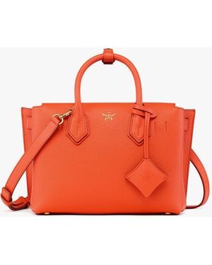 MCM Milla Tote In Grained Leather - Red
