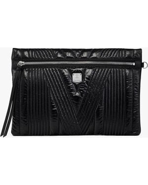 MCM Kissen Zip Pouch In M Quilted Nylon - Black