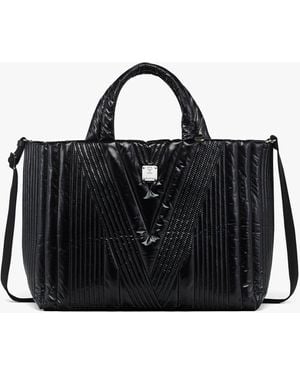 MCM Aren Tote In M Quilted Nylon - Black