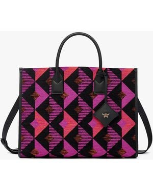 MCM München Tote In Diamond Jacquard - Purple
