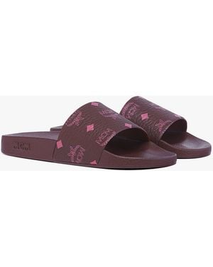 MCM Monogram Print Rubber Slides - Purple