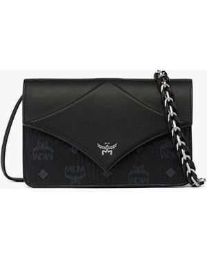 MCM Diamond Shoulder Bag In Visetos Leather Mix - Black