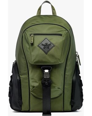 MCM Aren Backpack In Econyl And Monogram Print Leather - Green