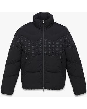 MCM Monogram Print Puffer Jacket In Nylon - Blue