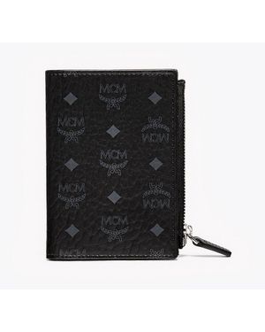 MCM Bifold Zip Card Wallet In Visetos Original - Black
