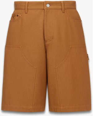 MCM Shorts In Cotton Twill And Monogram Print Leather - Brown