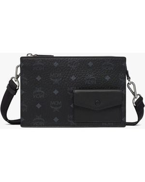 MCM Aren Standing Crossbody Pouch In Visetos - Black