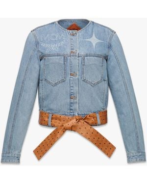 MCM Constellation Denim Jacket With Monogram Leather Belt - Blue