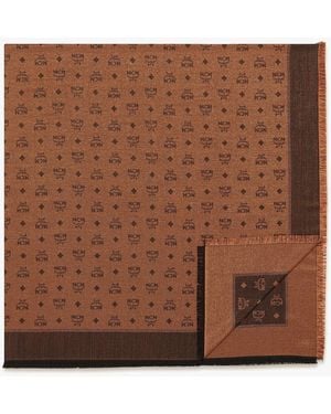 MCM Monogram Shawl In Wool-silk Jacquard - Brown