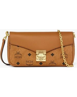 MCM Tracy Crossbody In Visetos Leather Mix - Brown