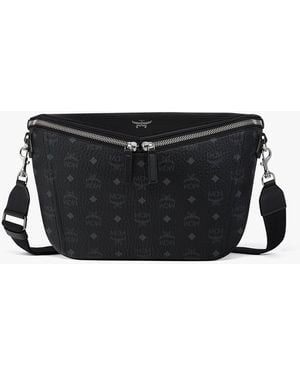 MCM Diamant 3d Crossbody In Visetos Leather Mix - Black