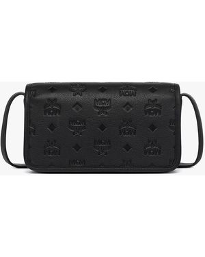 MCM Aren Crossbody Wallet In Embossed Monogram Leather - Black