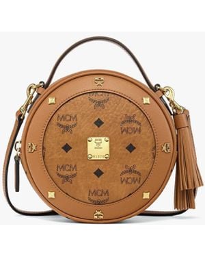 MCM Pina Tambourine Bag In Visetos - Brown