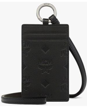 MCM Lanyard Id Card Holder In Embossed Monogram Leather - Black
