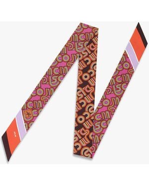 MCM Disco Monogram Print Petite Scarf In Organic Silk - Red