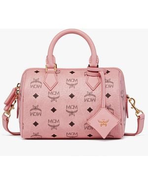 MCM Ella Boston Bag In Visetos - Pink