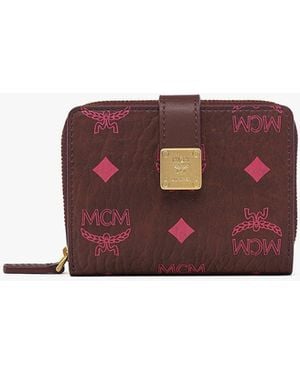 MCM Aren Brass Plate Wallet In Visetos - Purple