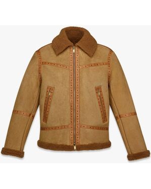 MCM Jacket In Suede Shearling And Monogram Print Leather - Brown